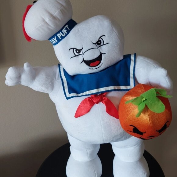 HTF Halloween Ghostbusters Stay Puff Marshmallow Man Plush w/Pumpkin 19" Gemmy - Picture 1 of 8